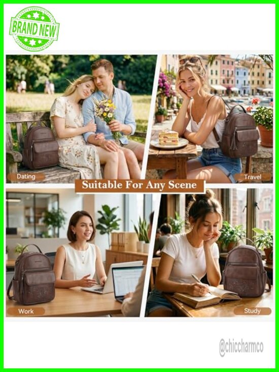 Mini Backpack Purse Women Lightweight Vegan Leather Small Daypack Multi Pockets main image 5